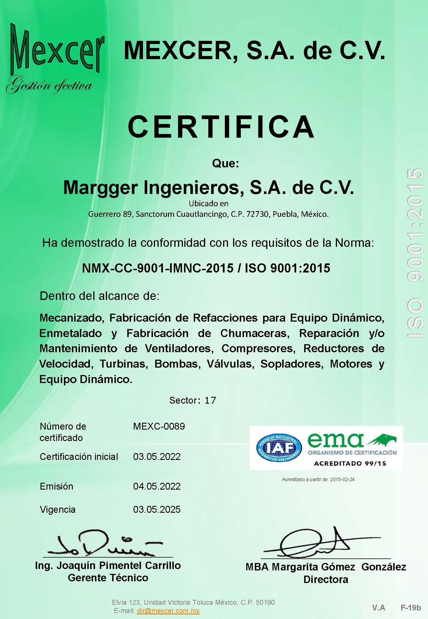 Certificado - Margger Ingenieros