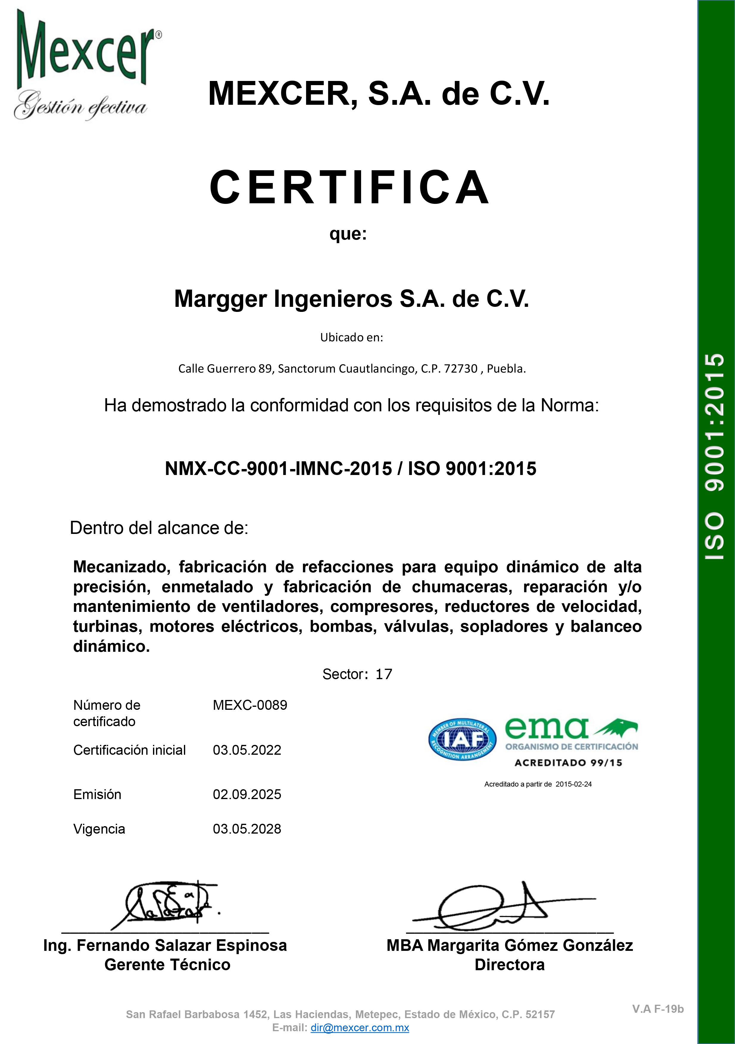 Certificado - Margger Ingenieros